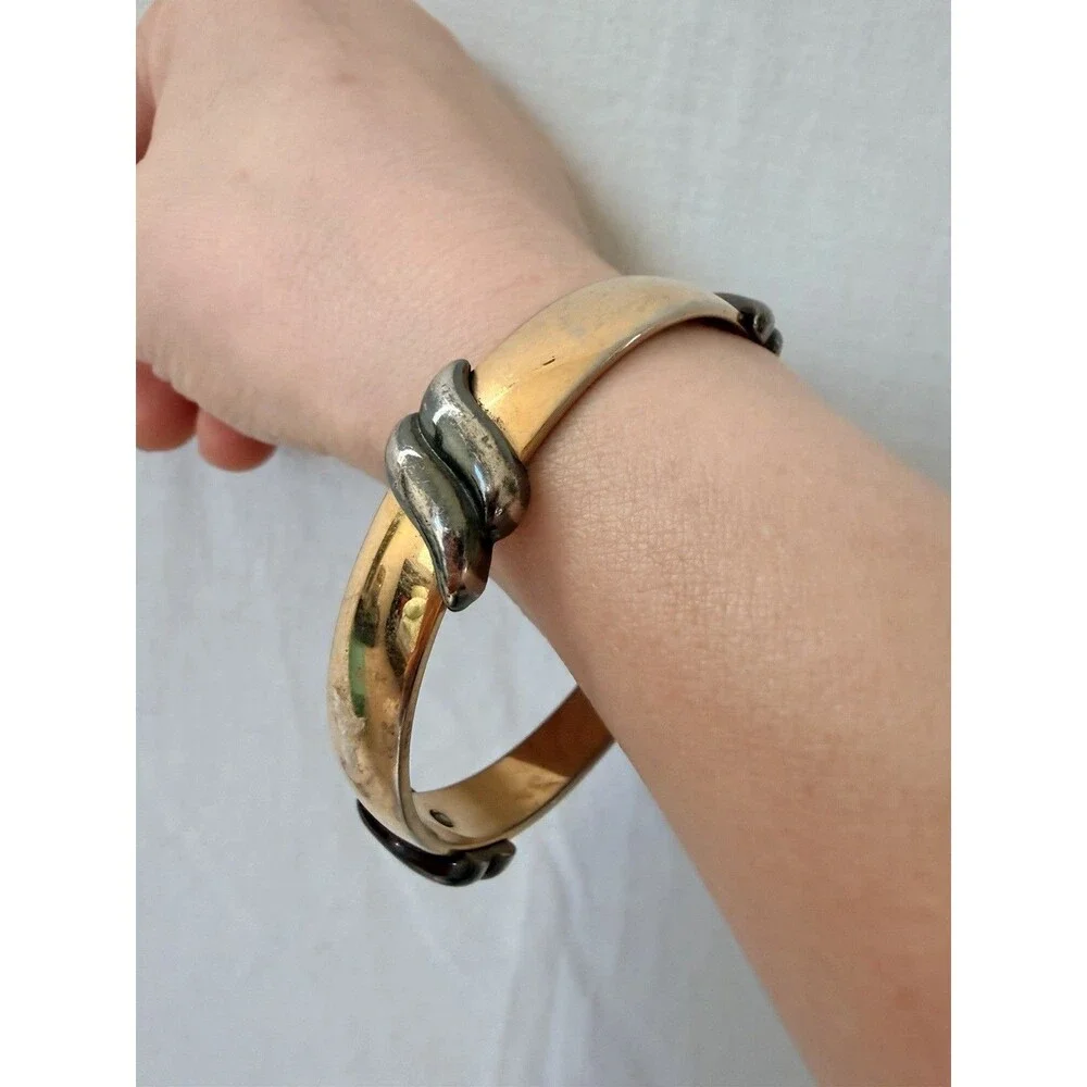 MONET TWO TONE SWIRL GOLD PLATED BANGLE BRACELET Vintage Jewelry